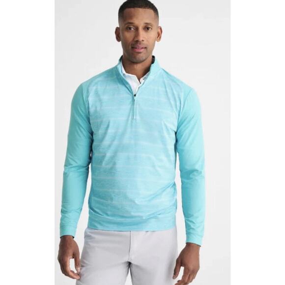 JOHNNIE-O Bert Quarter-Zip Pullover Baja Blue Stripe Performance Shirt L NWT - Picture 1 of 5
